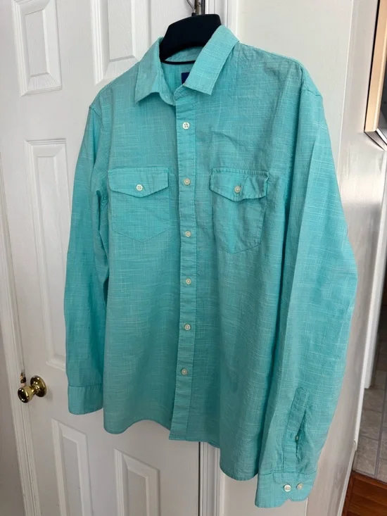 Apt. 9 Men’s Medium Aqua Turquoise Cotton Long Sleeve Button Down Shirt EUC - Picture 5 of 10